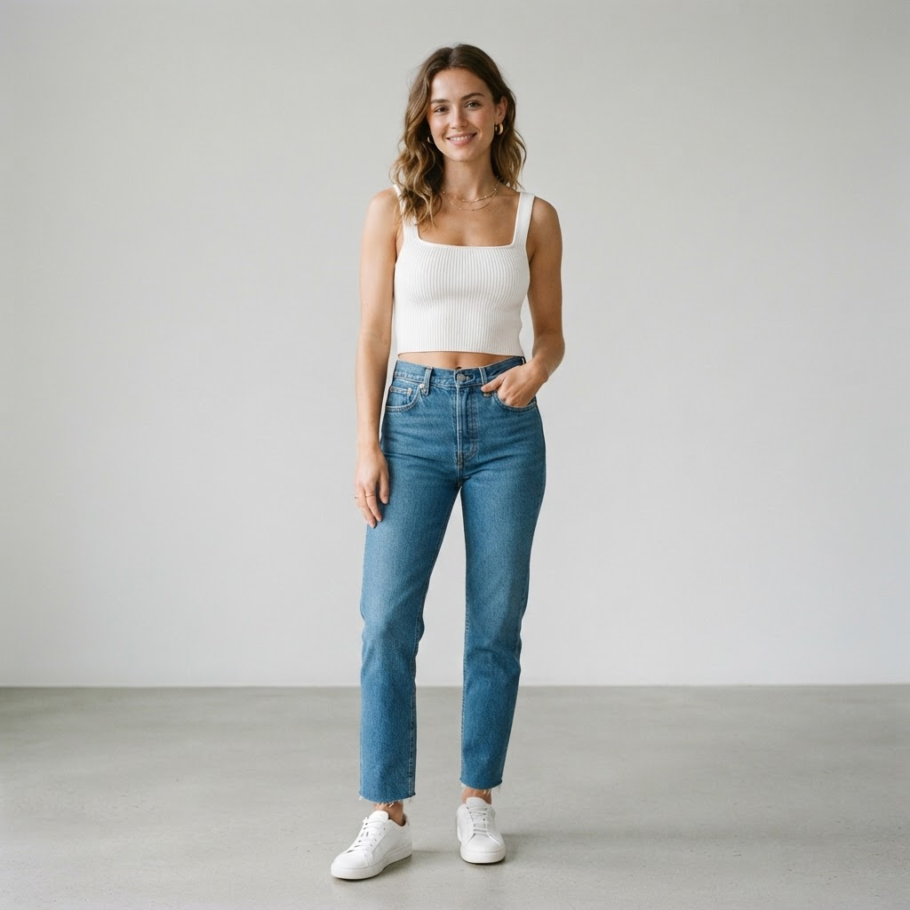 Ribbed Knit Square Neck Crop Top